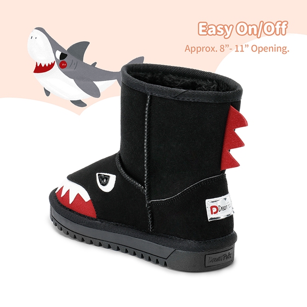 Kids Cute Animal Faux Sherpa Lining Boots - BLACK SHARK - 2